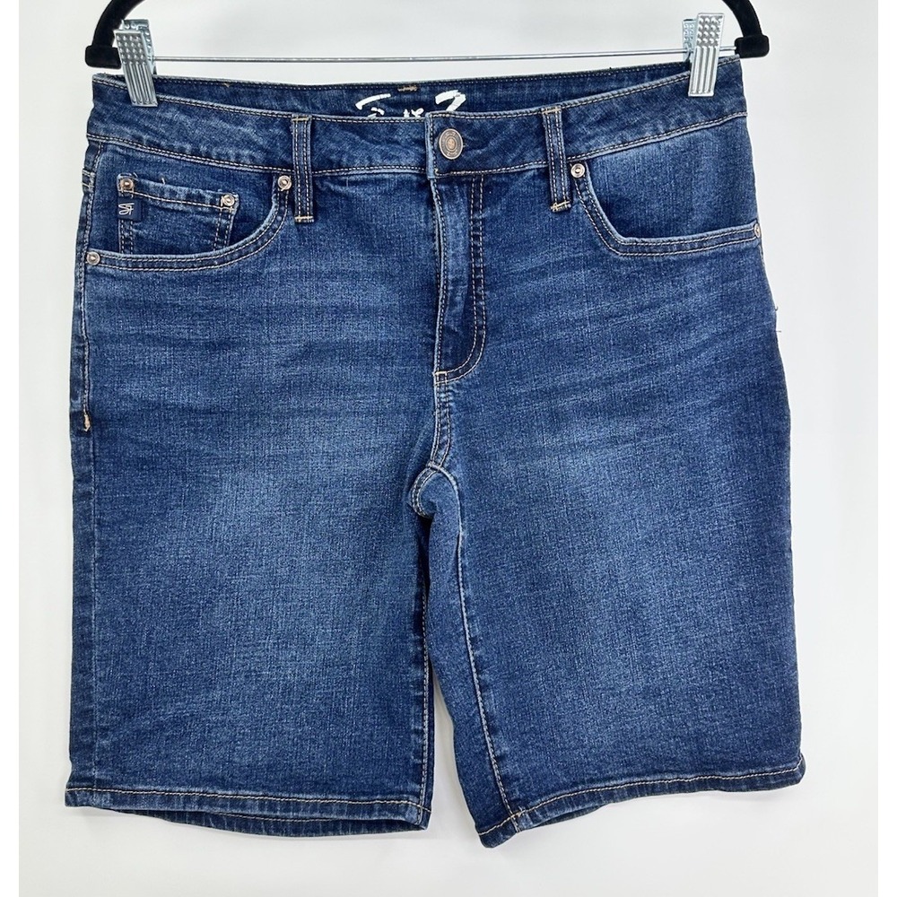 Seven7 Denim‎ Shorts Women's 6 Blue Dark Wash Sunset Relaxed Bermuda 10" Pockets